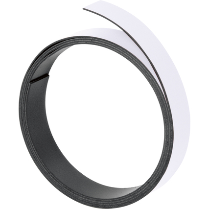 Weißes Magnetband in einer Rolle, 10 mm breit und 1 m lang, auf einem neutralen Hintergrund.