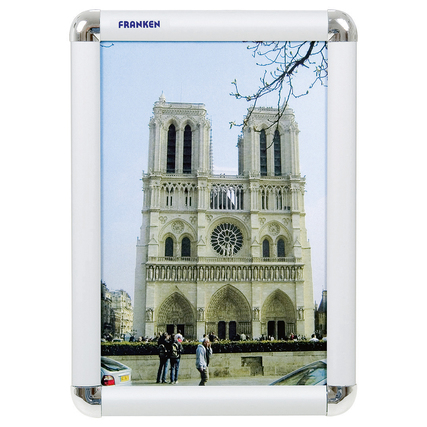 Klarglänzender Bilderwechselrahmen im Hochformat mit einem Foto der Kathedrale Notre-Dame.