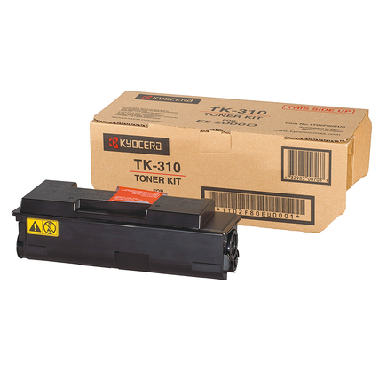 Schwarzer KYOCERA Toner TK-310 mit Verpackung im Hintergrund.