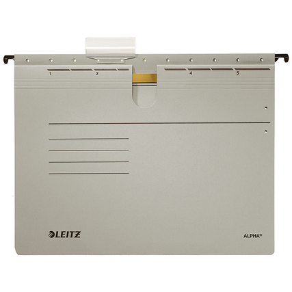 Grauer Leitz Hängehefter ALPHA® mit Daumenausschnitt und Hängeschiene.