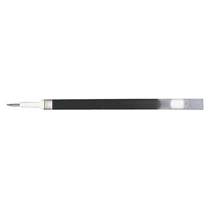 Schwarzer Gelroller mit transparentem Schaft und Metallspitze.