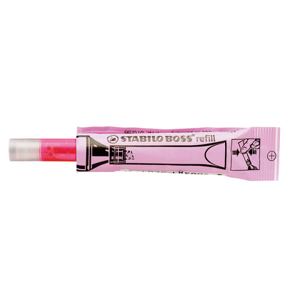 Pinkfarbene Nachfüllpatrone für den STABILO BOSS, verpackt im Frischebeutel.
