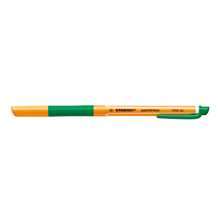 Gelschreiber pointVisco in Grün mit orangefarbenem Schaft in seitlicher Ansicht.