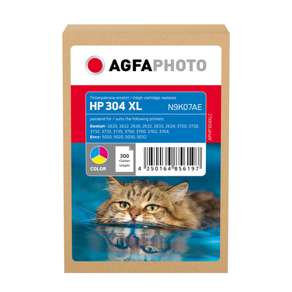 Tintenpatrone in umweltfreundlicher Verpackung mit Katzenmotiv und Produktinformationen.