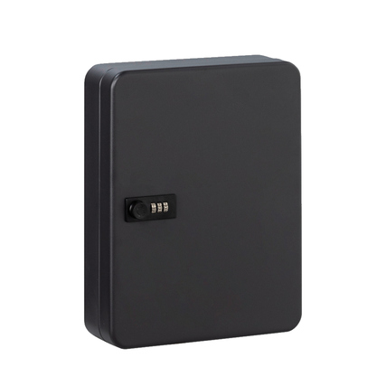 Schlüsselschrank in schwarz mit verstellbarem Zahlenkombinationsschloss und rechteckigem Design.