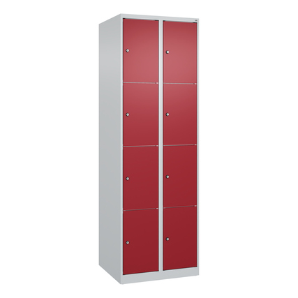 C+P Schließfachschrank Classic PLUS mit Sockel 2 Abteile 8 Fächer lichtgrau rubinrot Produktbild pa_produktabbildung_1 XL