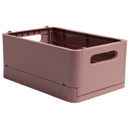 Mittelgroße Klappbox in altrosa mit seitlichen Griffen und offenem Design.