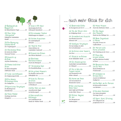 Zweiseitige Ansicht eines Buchinhalts mit Listen von Aktivitäten und Orten in Köln.