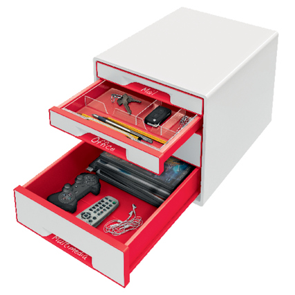 Leitz Schubladenbox WOW CUBE 4 Schubladen rot/weiß Produktbild pa_ohnedeko_1 XL