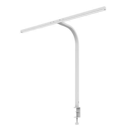 Schreibtischleuchte mit langgezogenem Kopf, verstellbarem Arm und integriertem Lichtsensor.