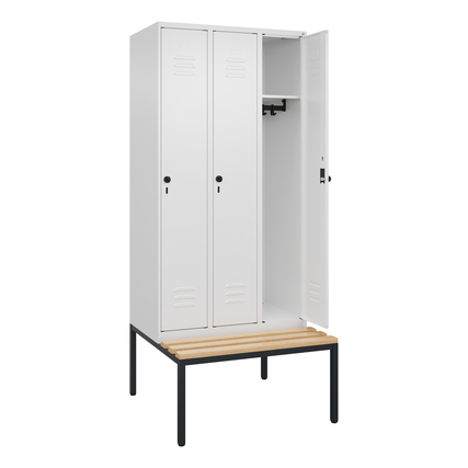 C+P Kleiderspind Classic PLUS mit untergebauter Sitzbank 3 Abteile verkehrsweiß verkehrsweiß Produktbild pa_produktabbildung_1 XL