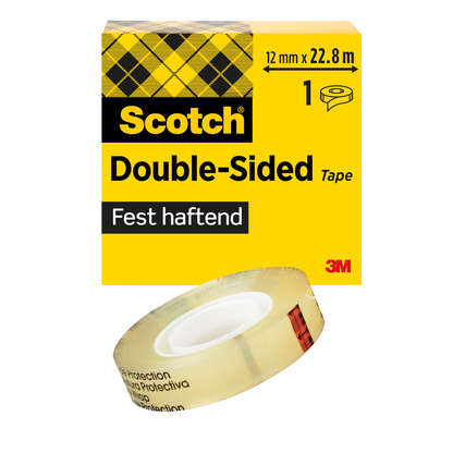 Beidseitig klebender Scotch® Klebefilm in einer Verpackung mit 12 mm x 22,8 m.