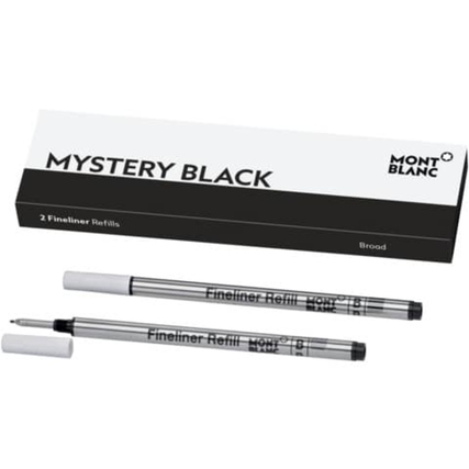 Zwei schwarze Fineliner-Minen in einer Verpackung mit der Bezeichnung "Mystery Black".