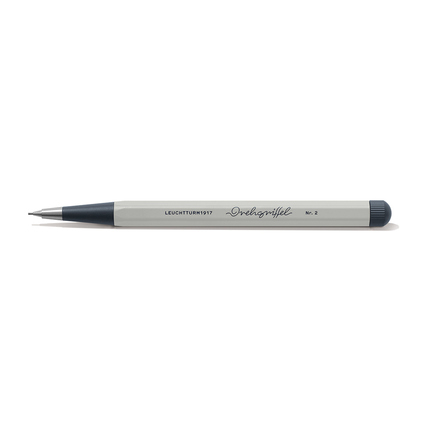Drehgriffel Nr. 2 in hellgrau mit drehbarem Mechanismus und Silbermine.