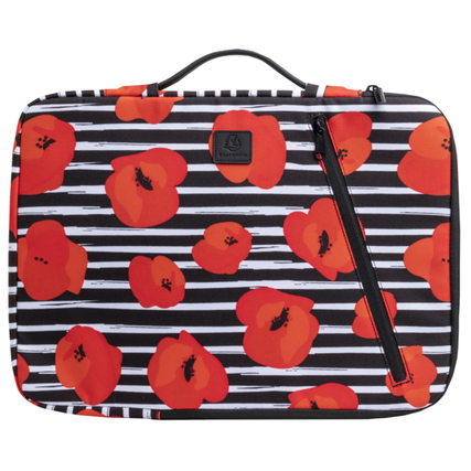 Notebookhülle mit Mohnblumen-Muster und schwarzem Streifen-Design, geeignet für 15-16 Zoll Laptops.