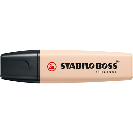 Beige Textmarker mit schwarzem Deckel, dargestellt in einer Produktabbildung.