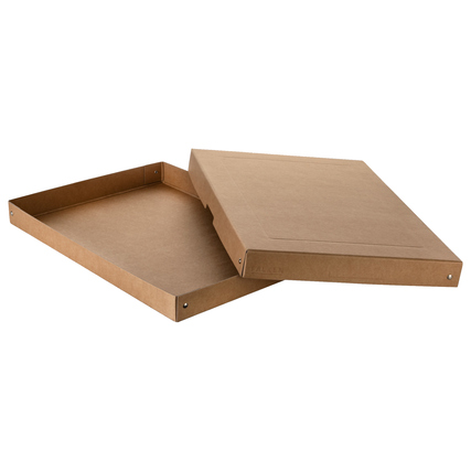 Braune, offene Aufbewahrungsbox ohne Plastik mit flachem Deckel und stabilen Rillen.