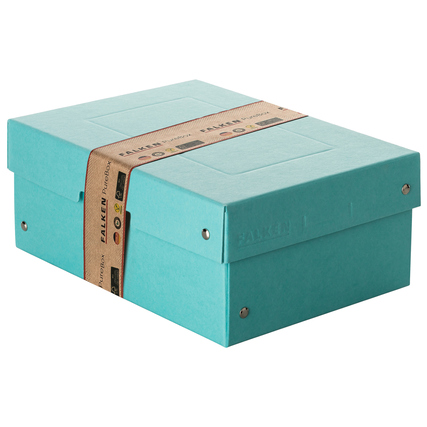 Pastellazurblau Aufbewahrungsbox mit Griffaussparung und Banderole, rechteckig, stabil.