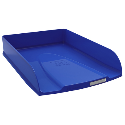Blaue, stabile Briefablage mit Etikettenhalter, geeignet für Büro und Homeoffice.