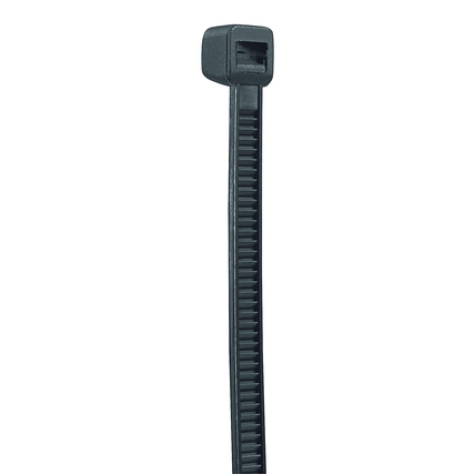 Schwarzer Kabelbinder mit Einmalverschluss, ideal zum Fixieren von Kabeln und Leitungen.