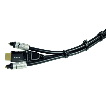 Zwei Kabelbinder halten mehrere Kabel in einer geordneten Anordnung zusammen.