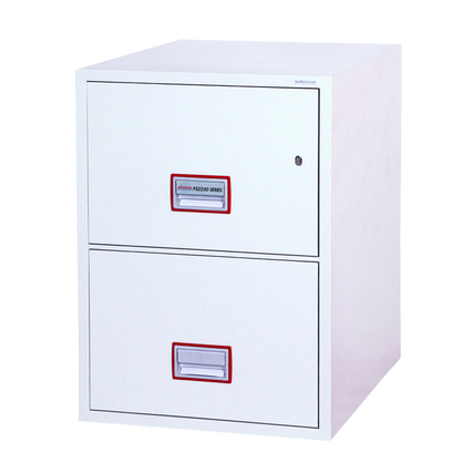 Hängeregistraturschrank mit zwei Schubladen und Schlüsselschloss in Weiß.