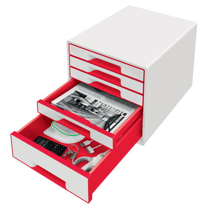 Leitz Schubladenbox WOW CUBE 5 Schubladen rot/weiß Produktbild pa_ohnedeko_1 XL