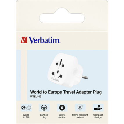 Verbatim Reisestecker WTEU-02 58 x 50 x 52 mm (B x H x T) mit Amerika-Stecker mit Commonwealth-Stecker mit Südeuropa-Stecker