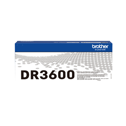 Trommelverpackung DR-3600 mit blauer Schrift auf weißem Hintergrund.
