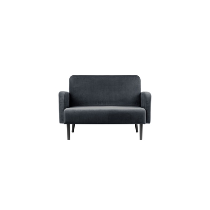 Sofasitz im minimalistischen Design aus anthrazitfarbigem Samt mit Holzbeinen.