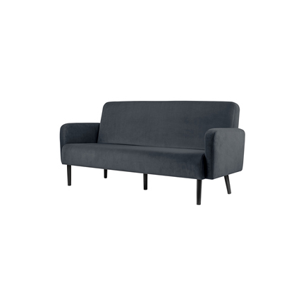 Sofa in anthrazit mit gerader Rückenlehne und schwarzen Beinen, Maße 176 x 83 x 81,5 cm.