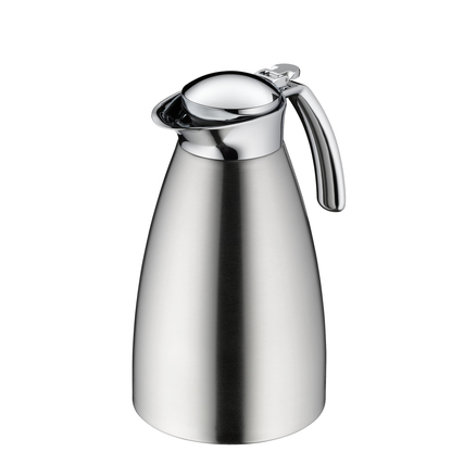 Klassische isolierte Kanne mit gebürstetem Edelstahl-Finish und ergonomischem Griff.
