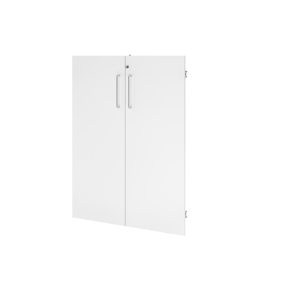 Weiße Flügeltüren für das Hammerbacher Regalsystem FlexWall mit Hinterlegschloss.