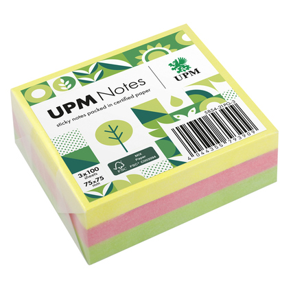 UPM Notes Haftnotiz Brillant 75 x 75 mm (B x H) 100 Bl./Pack. 3 Block/Pack. Produktbild pa_produktabbildung_1 XL