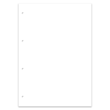 Weißes Blatt Papier für einen Collegeblock im DIN A4 Format mit vier Löchern.