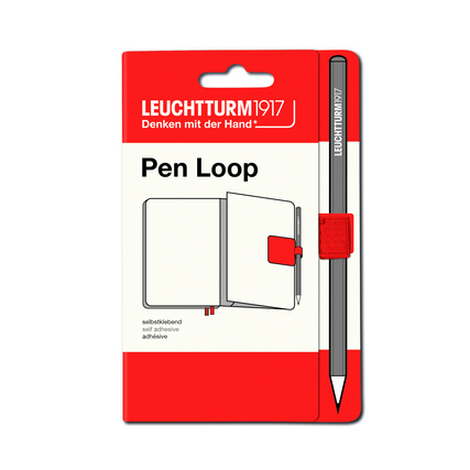 Stift- und Notizbuchschlaufe in roter Verpackung mit Produktbezeichnung und grafischen Elementen.