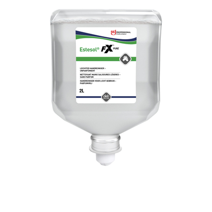 Transparente 2-l-Flasche mit Schaumseife Estesol® FX™ PURE und Etikett.