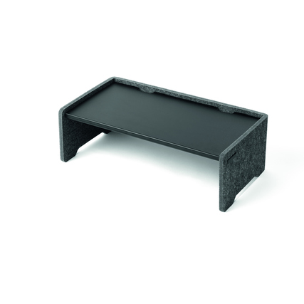 Ergonomischer Monitorständer aus schwarzem Material mit abgerundeten Kanten, ohne Zubehör.
