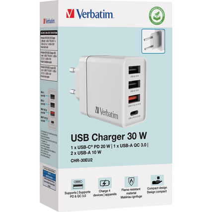 Verbatim Ladegerät Kommunikationstechnik CHR-30EU 30 W weiß Produktbild pa_produktabbildung_2 XL