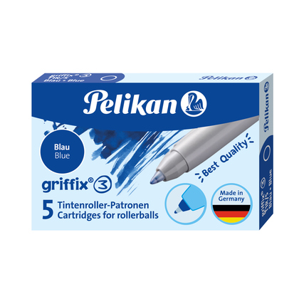 Eine Packung mit fünf blauen Tintenroller-Nachfüllpatronen für den griffix® T1R.