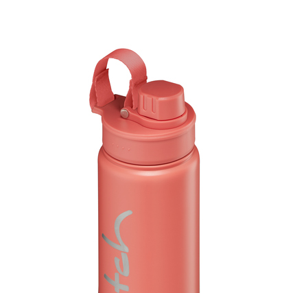 Edelstahl-Trinkflasche in Nordic Coral mit Schraubverschluss und Henkel.