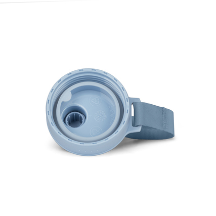 Edelstahl-Trinkflasche in Nordic Ice Blue mit breiter Öffnung und Trageband.