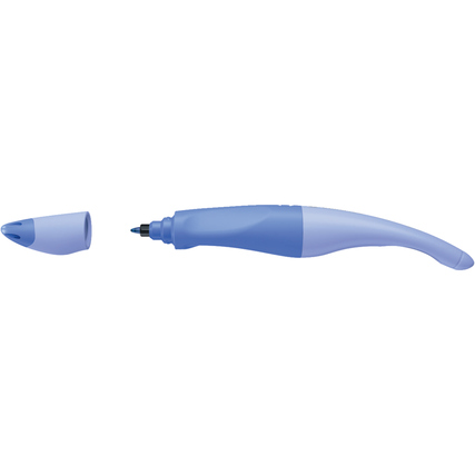 Wolkeblau ergonomischer Tintenroller mit abgenommenem Deckel, für Rechtshänder geeignet.
