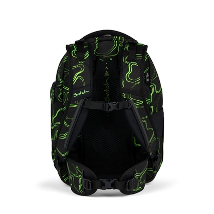 Schulrucksack in Grün mit ergonomischem Design und verstellbaren Gurten von hinten.