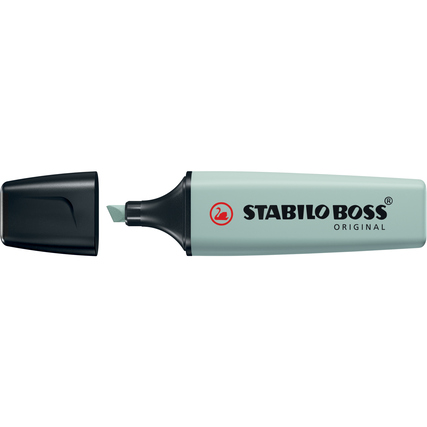 Grüner Textmarker mit Kappe, herausgenommen, von STABILO BOSS ORIGINAL.
