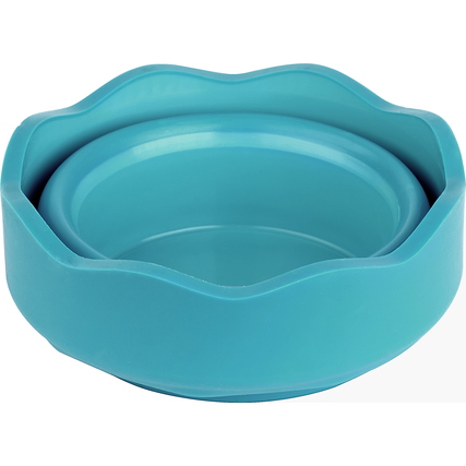 Türkisfarbener Pinselbecher mit Wellenrand, geeignet für Wasser und Stifte.