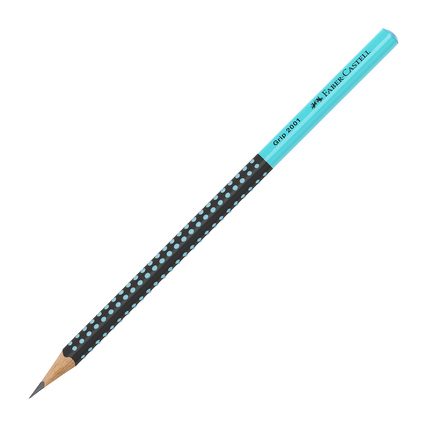 Schwarzer und türkisfarbener Bleistift Grip 2001 mit ergonomischer Dreieckform und Grip-Zone.