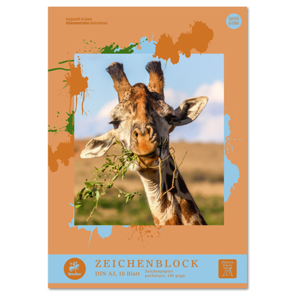 Zeichenblock im DIN A3 Format mit Tiermotiv einer Giraffe auf der Vorderseite.
