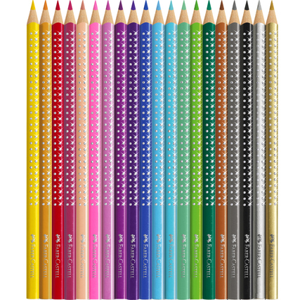 Buntstifte in verschiedenen Farben mit Sparkle-Effekt, angeordnet in einer Reihe.