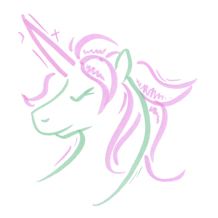 Stilisierte Zeichnung eines Unicorns in zarten Pastellfarben, erstellt mit einem Pinselstift.